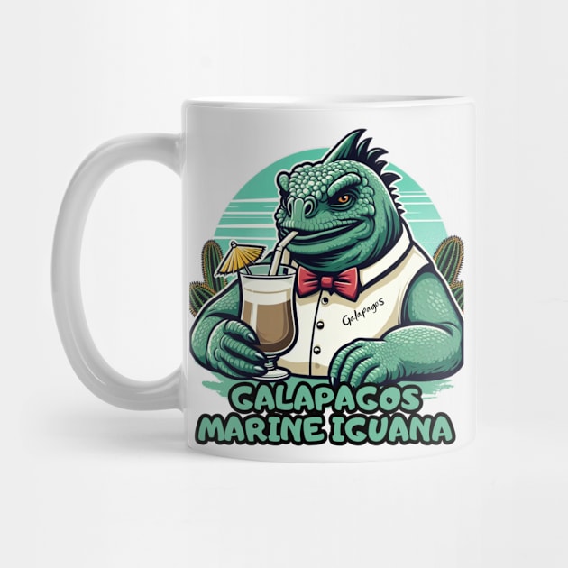 Galapagos marine iguana enjoying summer retro vintage by TRACHLUIM